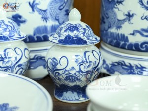 Bộ đồ thờ men lam vẽ Rồng Sen Đại Phát (Ban Thờ 1m53)