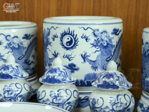 Bộ đồ thờ men lam vẽ Rồng Sen Đại Phát (Ban Thờ 1m53)