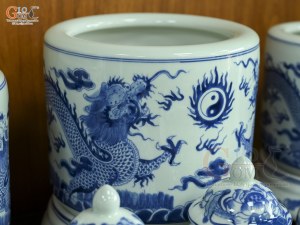Bộ đồ thờ men lam vẽ Rồng Sen Đại Phát (Ban Thờ 1m53)