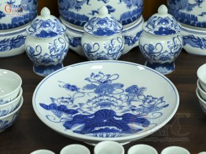 Bộ đồ thờ men lam vẽ Rồng Sen Đại Phát (Ban Thờ 1m53)