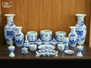 Bộ đồ thờ men lam vẽ Rồng Sen Đại Phát (Ban Thờ 1m53)