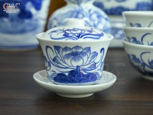 Bộ đồ thờ men lam vẽ Rồng Sen Đại Phát (Ban Thờ 1m53)