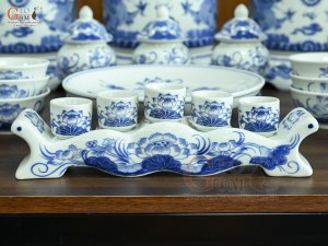Bộ đồ thờ men lam vẽ Rồng Sen Đại Phát (Ban Thờ 1m53)