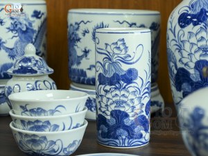 Bộ đồ thờ men lam vẽ Rồng Sen Đại Phát (Ban Thờ 1m53)