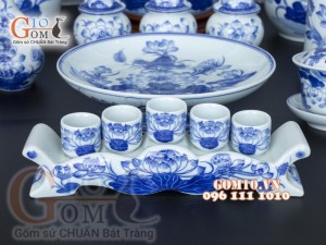 Bộ đồ thờ men lam cổ vẽ Sen Phú Quý Tài Lộc 03