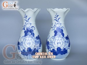 Bộ đồ thờ men lam cổ vẽ Sen Phú Quý Tài Lộc 03