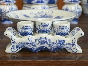 Bộ đồ thờ men lam vẽ Sen Đại Cát, 13 chi tiết (Ban Thờ 1m27-1m53)