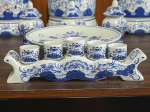 Bộ đồ thờ men lam vẽ Sen Đại Cát, 15 chi tiết (Ban Thờ 1m27-1m53)
