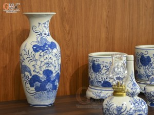Bộ đồ thờ men lam vẽ Sen Đại Cát, 15 chi tiết (Ban Thờ 1m27-1m53)