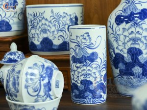 Bộ đồ thờ men lam vẽ Sen Đại Cát (Ban Thờ 1m53)