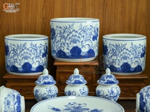 Bộ đồ thờ men lam vẽ Sen Đại Cát (Ban Thờ 1m53)