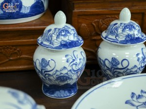 Bộ đồ thờ men lam vẽ Sen Đại Cát (Ban Thờ 1m53)
