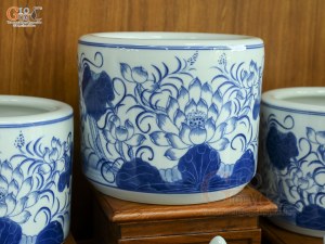 Bộ đồ thờ men lam vẽ Sen Đại Cát (Ban Thờ 1m53)
