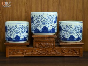 Bộ đồ thờ men lam vẽ Sen Đại Cát (Ban Thờ 1m53)