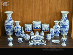 Bộ đồ thờ men lam vẽ Sen Đại Cát (Ban Thờ 1m53)