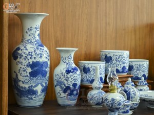 Bộ đồ thờ men lam vẽ Sen Đại Cát (Ban Thờ 1m53)