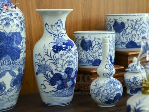 Bộ đồ thờ men lam vẽ Sen Đại Cát (Ban Thờ 1m53)