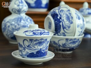 Bộ đồ thờ men lam vẽ Sen Đại Cát (Ban Thờ 1m53)