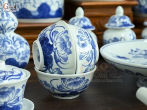 Bộ đồ thờ men lam vẽ Sen Đại Cát (Ban Thờ 1m53)