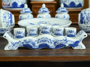 Bộ đồ thờ men lam vẽ Sen Đại Cát (Ban Thờ 1m53)