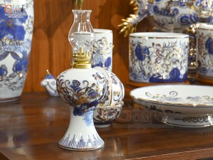 Bộ đồ thờ men lam vẽ Sen Đại Cát vẽ vàng, 23 chi tiết (Ban Thờ 1m53)