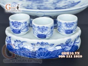 Bộ đồ thờ men lam cổ vẽ Sen Phú Quý Tài Lộc 02