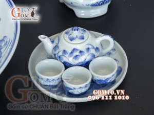 Bộ đồ thờ men lam cổ vẽ Sen Phú Quý Tài Lộc 02