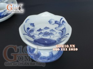 Bộ đồ thờ men lam cổ vẽ Sen Phú Quý Tài Lộc 02