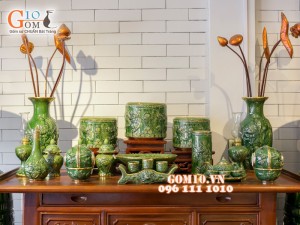 Bộ đồ thờ men ngọc đắp nổi bọc đồng S1