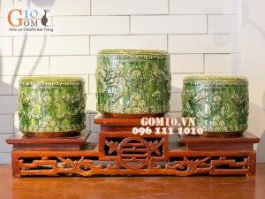 Bộ đồ thờ men ngọc đắp nổi bọc đồng S1