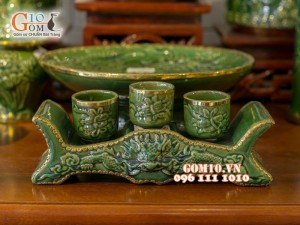 Bộ đồ thờ men ngọc đắp nổi bọc đồng S1