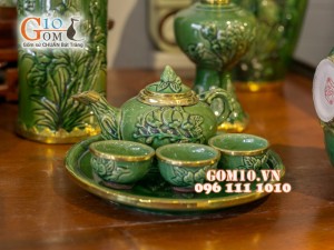 Bộ đồ thờ men ngọc đắp nổi bọc đồng S1