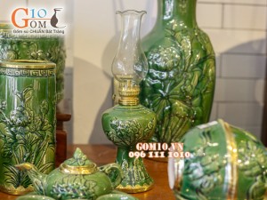 Bộ đồ thờ men ngọc đắp nổi bọc đồng S1