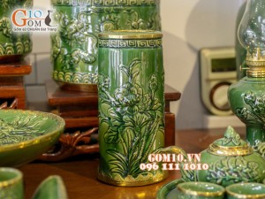 Bộ đồ thờ men ngọc đắp nổi bọc đồng S1