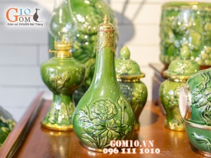 Bộ đồ thờ men ngọc đắp nổi bọc đồng S1