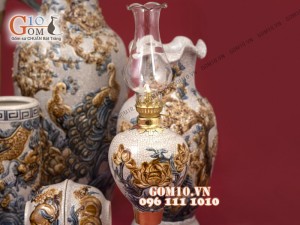 Bộ đồ thờ men rạn Cát Tường đắp nổi cao cấp - Cả đỉnh hạc