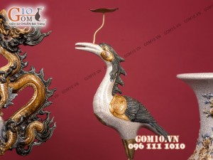 Bộ đồ thờ men rạn Cát Tường đắp nổi cao cấp - Cả đỉnh hạc