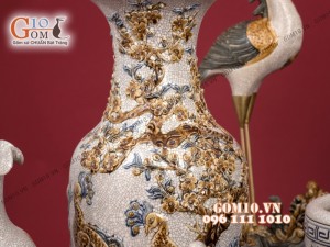 Bộ đồ thờ men rạn Cát Tường đắp nổi cao cấp - Cả đỉnh hạc