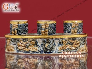 Bộ đồ thờ men rạn cổ đắp nổi bọc đồng cao cấp