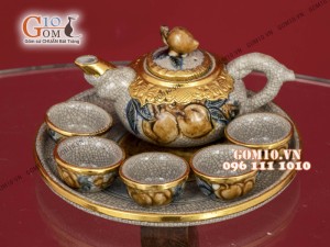 Bộ đồ thờ men rạn cổ đắp nổi bọc đồng cao cấp