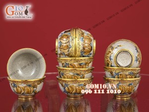 Bộ đồ thờ men rạn cổ đắp nổi bọc đồng cao cấp