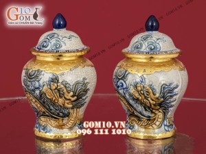 Bộ đồ thờ men rạn cổ đắp nổi bọc đồng cao cấp