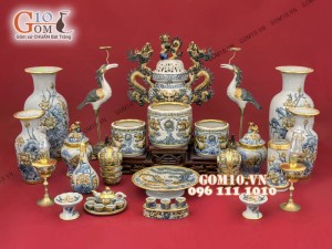 Bộ đồ thờ men rạn cổ đắp nổi bọc đồng cao cấp