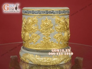 Bộ đồ thờ men rạn cổ đắp nổi dát vàng cao cấp 