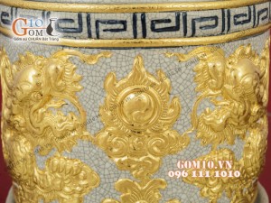 Bộ đồ thờ men rạn cổ đắp nổi dát vàng cao cấp 