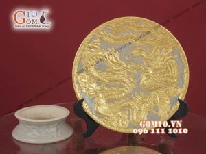 Bộ đồ thờ men rạn cổ đắp nổi dát vàng cao cấp 