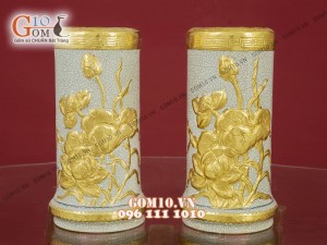 Bộ đồ thờ men rạn cổ đắp nổi dát vàng cao cấp 