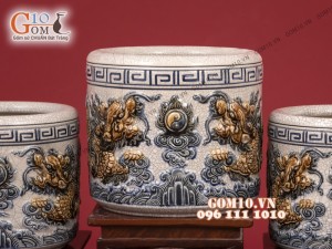 Bộ đồ thờ men rạn đắp nổi cao cấp