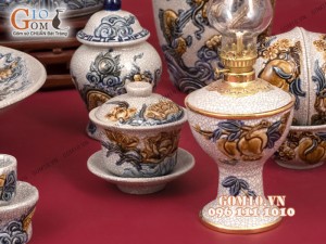 Bộ đồ thờ men rạn đắp nổi cao cấp