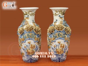 Bộ đồ thờ Hỷ Sự Nạp Phúc men rạn đắp nổi Rồng cao cấp 01